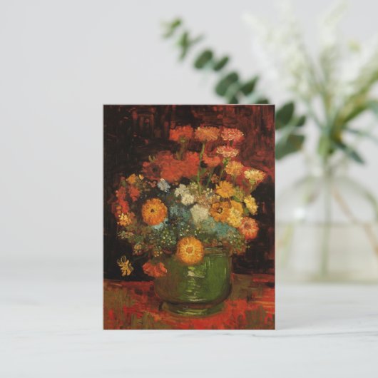 Nog steeds leven met Zinnias door Vincent van Gogh Briefkaart (Staand voorkant)