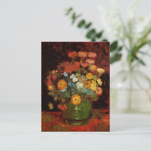 Nog steeds leven met Zinnias Van Gogh Fine Art Briefkaart (Staand voorkant)