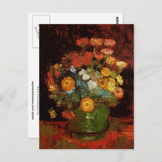 Nog steeds leven met Zinnias Van Gogh Fine Art Briefkaart (Voorkant / Achterkant)