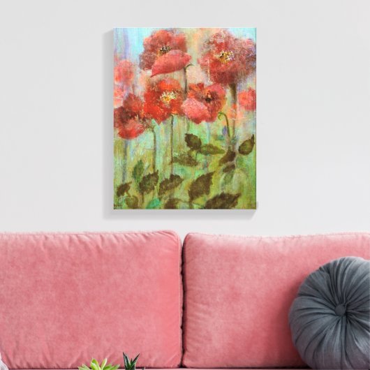 Nog steeds leven papavers in pastelrood canvas afdruk (Insitu (Woonkamer))