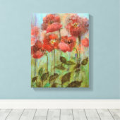 Nog steeds leven papavers in pastelrood canvas afdruk (Insitu (Houten vloer))