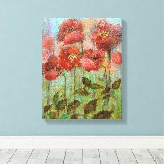 Nog steeds leven papavers in pastelrood canvas afdruk (Insitu (Houten vloer))