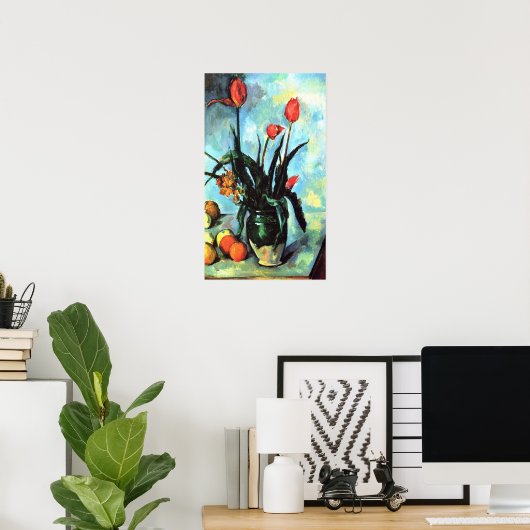 Nog steeds leven, vaas met Tulpen door Paul Cezann Poster (Thuiskantoor)