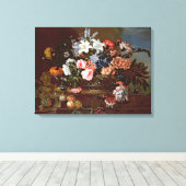 Nog steeds leven van bloemen in een mand canvas afdruk (Insitu (Houten vloer))