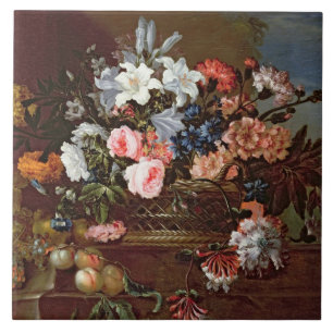 Nog steeds leven van bloemen in een mand tegeltje