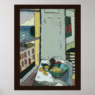 Nog steeds leven vanaf venster poster