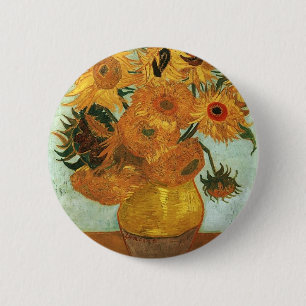 Nog steeds leven - Vase met twaalf zonnebloemen, V Ronde Button 5,7 Cm