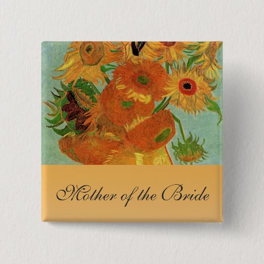 Nog steeds leven - Vase met twaalf zonnebloemen, v Vierkante Button 5,1 Cm (Voorkant)