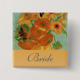 Nog steeds leven - Vase met twaalf zonnebloemen, v Vierkante Button 5,1 Cm