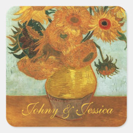 Nog steeds leven - Vase met twaalf zonnebloemen, V Vierkante Sticker