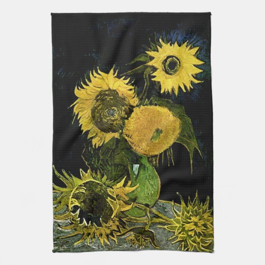 Nog steeds leven vijf zonnebloemen van Gogh Fine A Theedoek (Verticaal)
