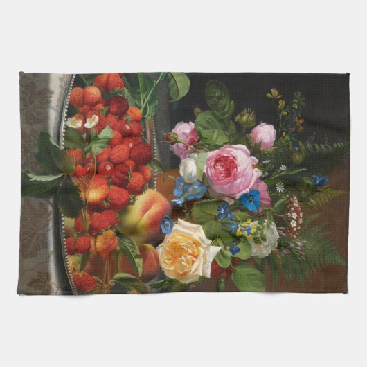 Nog steeds levende Rozen en aardbeien door Otto Ot Theedoek (Horizontaal)