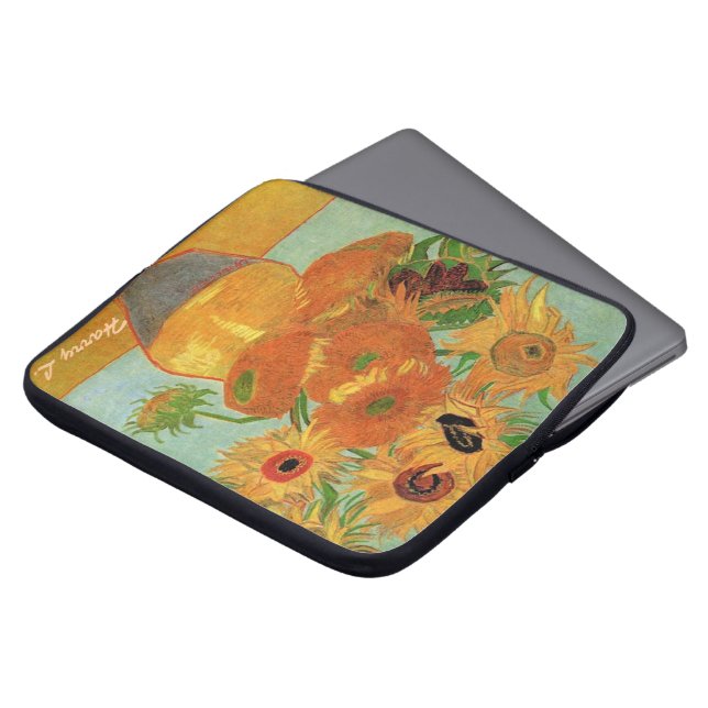 nog steeds levensvaas met twaalf zonnebloemen, van laptop sleeve (Voorkant top)