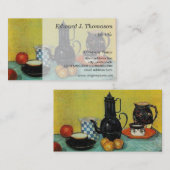 Nog steeds Life Blue Enamel Coffeepot, Earthenware Visitekaartje (Voorkant / Achterkant)