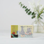 Nog steeds Life Blue Enamel Coffeepot, Earthenware Visitekaartje (Staand voorkant)