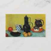 Nog steeds Life Blue Enamel Coffeepot, Earthenware Visitekaartje (Achterkant)