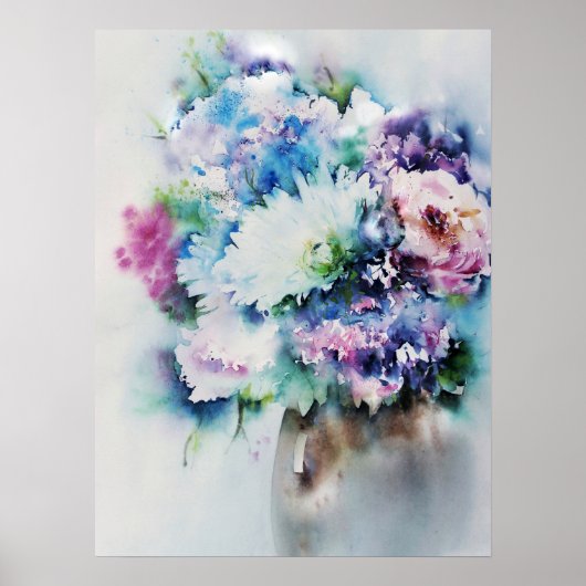 Nog steeds Life Rose Bouquet Waterverf Poster (Voorkant)