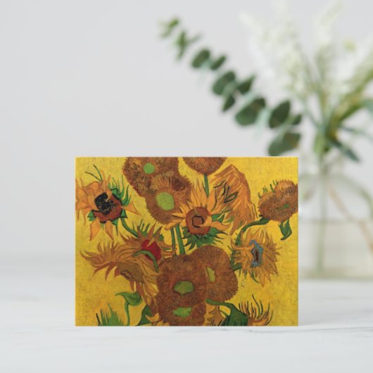 Nog steeds Life Vase met 15 zonnebloemen Vincent v Briefkaart (Staand voorkant)