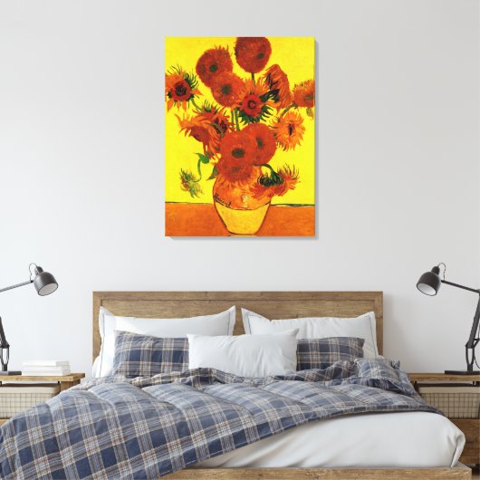 Nog steeds Life Vase met 15 zonnebloemen Vincent v Canvas Afdruk (Insitu (Slaapkamer))