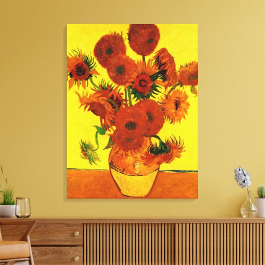 Nog steeds Life Vase met 15 zonnebloemen Vincent v Canvas Afdruk (Insitu (Woonkamer))