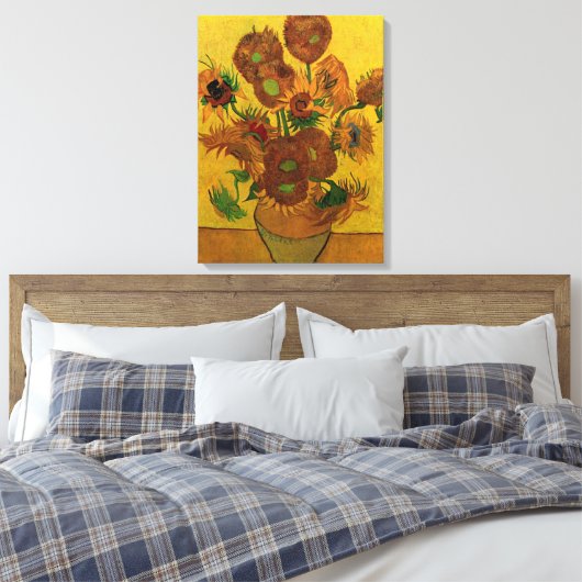 Nog steeds Life Vase met 15 zonnebloemen Vincent v Canvas Afdruk (Insitu (Slaapkamer))