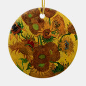 Nog steeds Life Vase met 15 zonnebloemen Vincent v Keramisch Ornament (Voorkant)