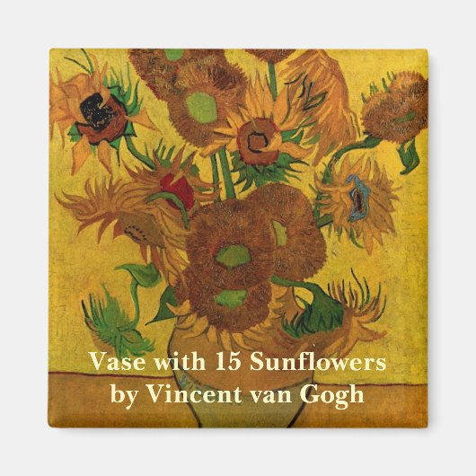 Nog steeds Life Vase met 15 zonnebloemen Vincent v Magneet (Voorkant)
