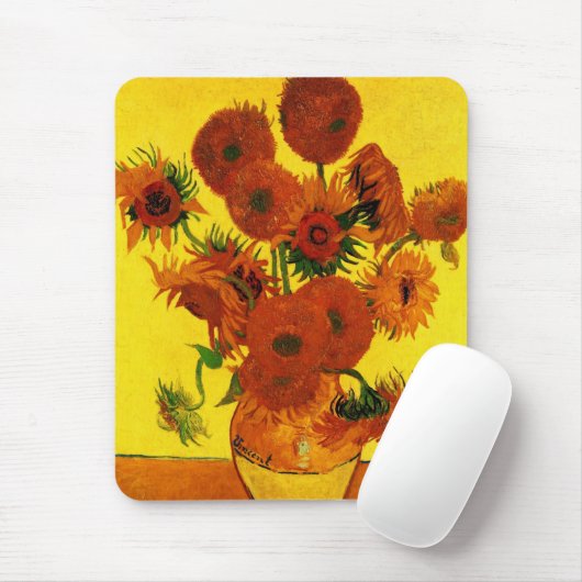 Nog steeds Life Vase met 15 zonnebloemen Vincent v Muismat (Met muis)