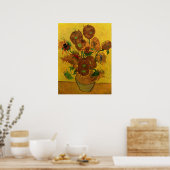 Nog steeds Life Vase met 15 zonnebloemen Vincent v Poster (Keuken)