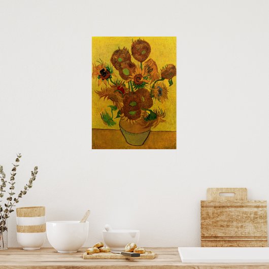 Nog steeds Life Vase met 15 zonnebloemen Vincent v Poster (Keuken)