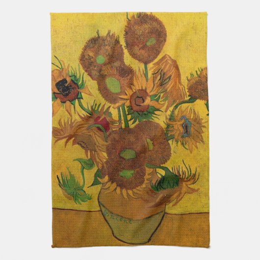 Nog steeds Life Vase met 15 zonnebloemen Vincent v Theedoek (Verticaal)