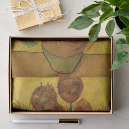 Nog steeds Life Vase met 15 zonnebloemen Vincent v Tissuepapier (Geschenk)