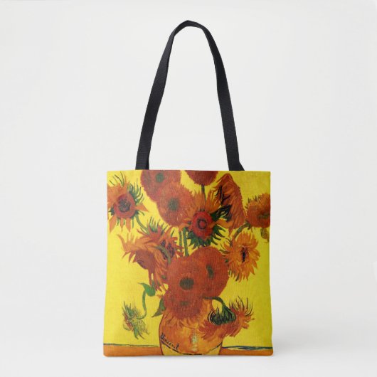 Nog steeds Life Vase met 15 zonnebloemen Vincent v Tote Bag (Voorkant)