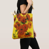 Nog steeds Life Vase met 15 zonnebloemen Vincent v Tote Bag (Dichtbij)