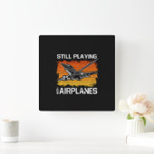 Nog steeds met vliegtuigen spelen Funny Plane Pilo Vierkante Klok (Huis)