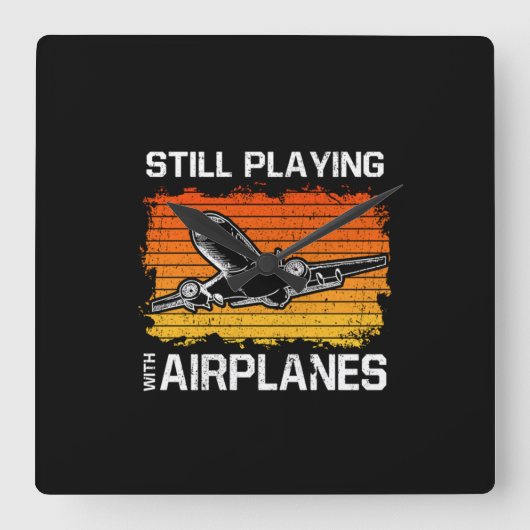 Nog steeds met vliegtuigen spelen Funny Plane Pilo Vierkante Klok (Voorkant)