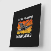 Nog steeds met vliegtuigen spelen Funny Plane Pilo Vierkante Klok (Hoek)