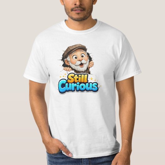 Nog Steeds Nieuwsgierige Grappige Opa Cartoon T-shirt (Voorkant)