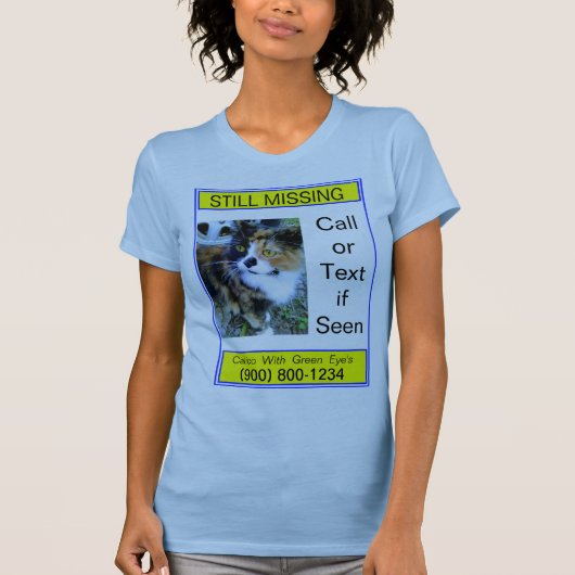 Nog steeds ontbrekende kat of hond op lichtblauw T T-shirt (Voorkant)