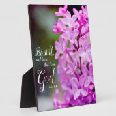 Nog steeds psalm 46:10 Paarse Lila bloemen Fotoplaat (Zijkant)