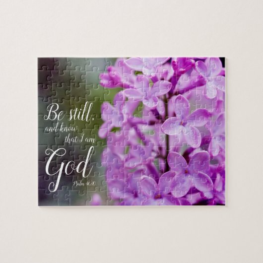 Nog steeds psalm 46:10 Paarse Lila bloemen Legpuzzel (Horizontaal)