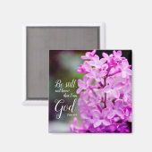 Nog steeds psalm 46:10 Paarse Lila bloemen Magneet (Voorkant / Achterkant)