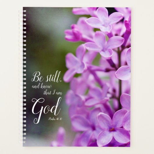 Nog steeds psalm 46:10 Paarse Lila bloemen Planner (Voorkant)
