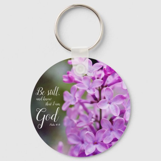 Nog steeds psalm 46:10 Paarse Lila bloemen Sleutelhanger (Voorkant)