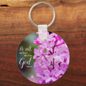 Nog steeds psalm 46:10 Paarse Lila bloemen Sleutelhanger (Voorkant)