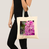 Nog steeds psalm 46:10 Paarse Lila bloemen Tote Bag (Voorkant (product))