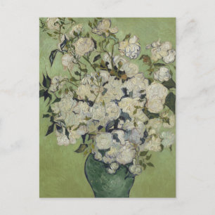 Nog steeds roze rozen in een vaas van Van Gogh Briefkaart