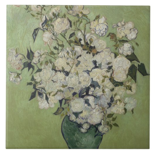 Nog steeds roze rozen in een vaas van Van Gogh Tegeltje (Voorkant)