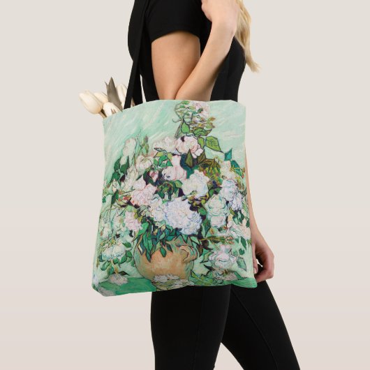 Nog steeds Rozen in een Vase door Vincent van Gogh Tote Bag (Dichtbij)