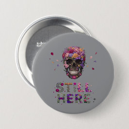 NOG STEEDS | Schedel met bloeiende bloemen Ronde Button 7,6 Cm